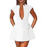 Cicy Bell Womens Sexy Deep V Neck Party Mini Dress Summer Cocktail Club A-line Going Out Birthday Dresses White