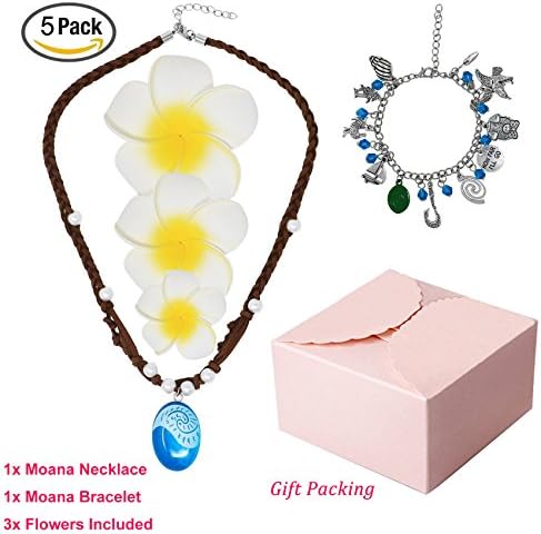 Necklace Bracelet Plumeria Rubra Cv Acutifolia Hair Clips set for Moana Cosplay Costume Accessories for Adults and Kids Moana Movie Gift For Girls