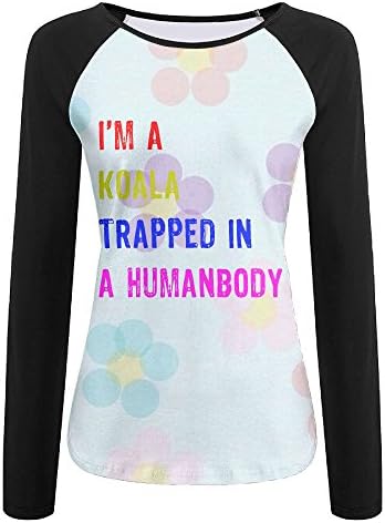 Koala Human Body Animal Casual Baseball Boat Neckline Fashion Long Sleeve Womens Raglan T-Shirt