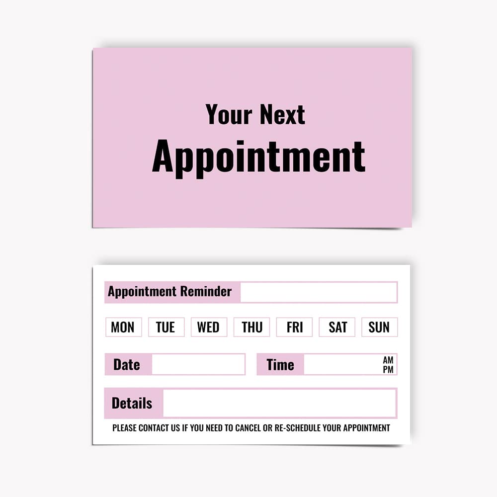 Pack of 100 Client Reminder Cards (84 x 55 mm) Appointment Cards Hairdressing for Beauty Treatments Salon Papa Prints®
