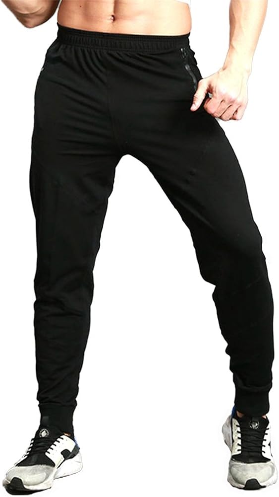 TBMPOY Men's Athletic Running Sport Jogger Pants with Zipper Pockets: Clothing