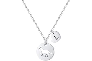 MONOOC Horse Gifts for Girls - Stainless Steel Horse Necklace for Girls Dainty Heart 26 Initial Necklace Horses for Girls Horse Jewelry Horse Gifts for Girls Women Horse Lovers Teen Girl Gifts