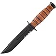 Ka-Bar 1252 KA bar, Short KA bar, 1 4" Serrated Edge, Brown Leather Sheath, USMC , black