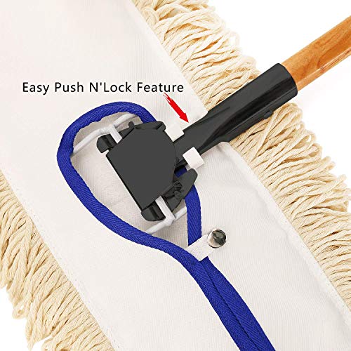 24" Industrial Strength Loop-End Cotton Dust Mop with 56" Long Wood Handle and Metal Frame, Best Value for Wet and Dry Mopping on Hardwood, Laminate, Concrete Floor Thick Tufted Mop Head - Thumbnail 5
