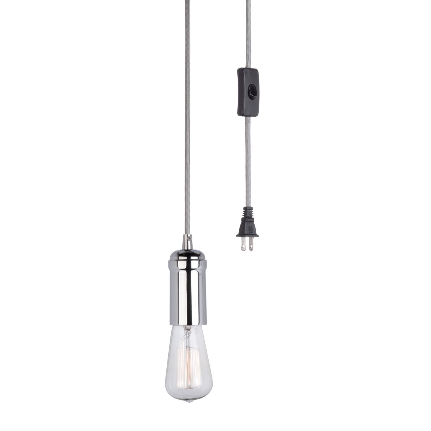 Globe Electric 12591 Edison 1-Light Plug-In Mini Pendant, Gray Cord with  Chrome Socket, Light - Main Image