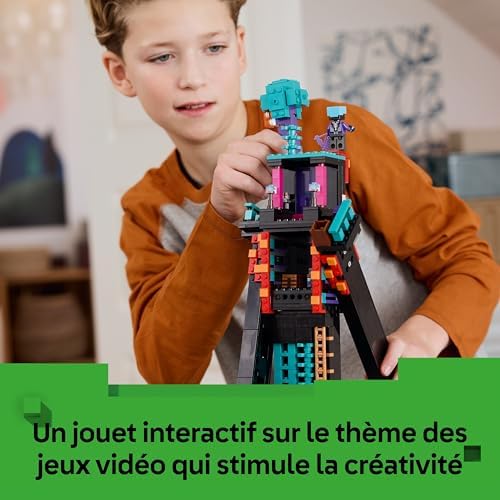 Minecraft 2-en-1 La Tour de l’Enderman - Jouet Modulaire sous Forme de 2 Forteresses - Figurines Mob d'Enderman & Portail du Nether - Cadeau pour Gamer, Garçon ou Fille dès 9 Ans 21279