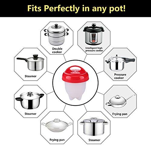 Egg Cooker (6 Pack) Hard Boiled, Fried, Scrambled, Benedict, Safe Non-Stick Silicone,Reusable, Automatic Cooking & Baking Accessories, 1 Gift Free Egg White Separator