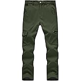 BASUDAM Men's Cargo Work Pants Snow Waterproof Softshell Winter Fleece Lined Insulated Outdoor Mountain with 6 Pockets