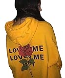 Dellytop Long Sleeve Pullover Hoodies Sweatshirts Coats with Pocket Printed Rose, Yellow, Medium