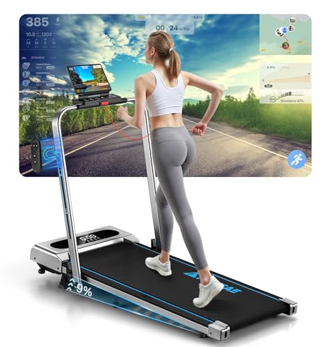 Laufband für Zuhause, 5 in 1 Walking Pad, 12km/h Klappbar Laufband mit 9% Steigung, 2.75HP Walking Machine & Büro mit LED-Anzeige, Fernbedienung und App, Bis 16