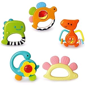Yiosion Baby Rattles Sets Teether, Shaker, Grab and Spin Rattle, Musical Toy Set, Early Educational Toys Gift for 3, 6…