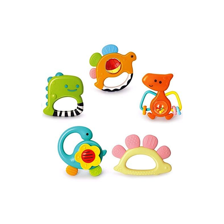 Yiosion Baby Rattles Sets Teether, Shaker, Grab and Spin Rattle, Musical Toy Set, Early Educational Toys Gift for 3, 6…