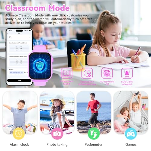 Berilona 4G Children's Smartwatch, Children's Smartwatch with Video Call and GPS, Phone, Voice Chat, SOS, School Mode, Alarm Clock, Pedometer, Games, Ideal Gift for Children 4-12 Years, Purple