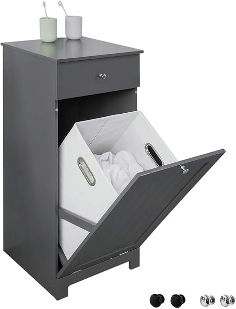 SoBuy Meuble Bas De Salle De Bain Armoire Toilette Avec 1 Tiroir Et 1 Panier A Linge Gris Fonce Bzr21 Dg 89809686