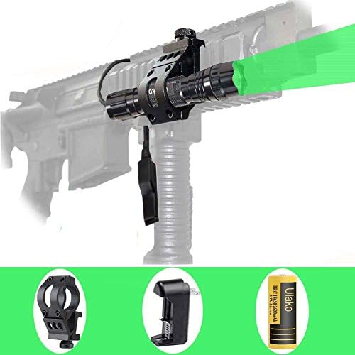 Ulako 150 Yards Green Light LED Varmint Predator Coyote Hog Pig Hunting Light Flashlight with Offset Mount