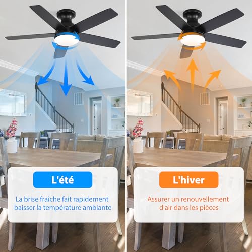OZENAOS Ceiling Fan with Light, 112 cm (44 Inches), Silent DC Motor, Remote Control, 6 Speed, Timer, 3 Colours of Dimmable, Black, for Living Room, Bedroom
