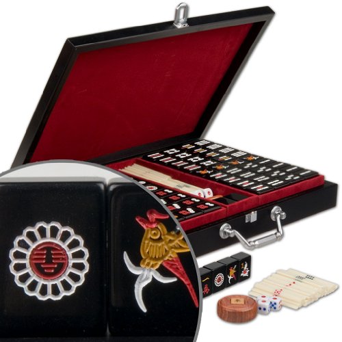Chinese Mahjong (Mahjongg, Mah Jongg, Mah-Jongg, Majiang) Travel Game Set with Jet Black Tiles- 'Jet Set' - Small