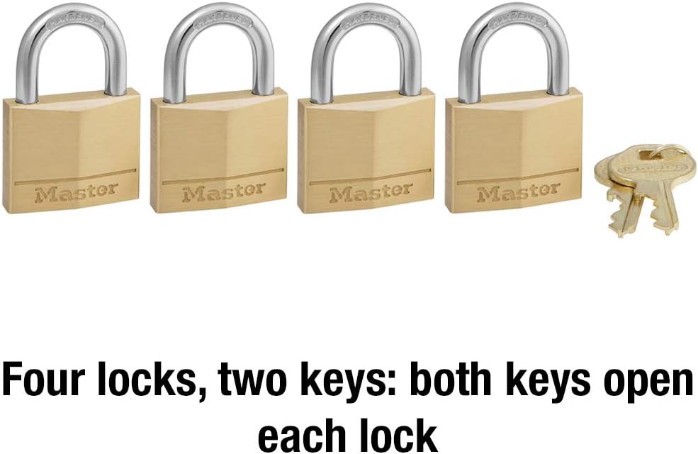 Master Lock 140Q Solid Keyed Alike Padlocks, 4-Pack, Brass, Silver: Home Improvement