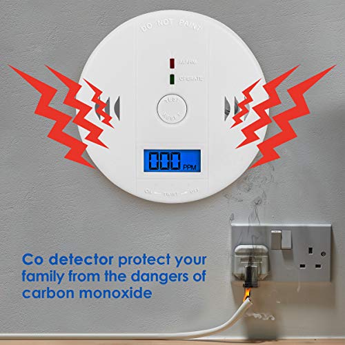 Carbon Monoxide Gas Detection,CO Detector Alarm LCD Portable Security Gas CO Monitor,Battery Powered,Alarm Clock Warning (9V Battery not Included) (UL2034)