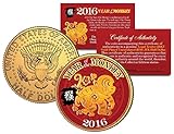 2016 Chinese New Year YEAR OF THE MONKEY Colorized 24K Gold Plated JFK Half Dollar US Coin