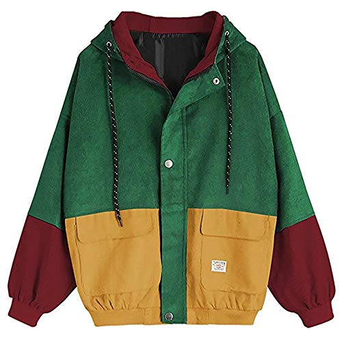 HHei_K Women Stitching Coat, Ladies Fashion Patchwork Long Sleeve Corduroy Oversize Jacket Windbreaker Cardigan Overcoat (3XL, Wine)