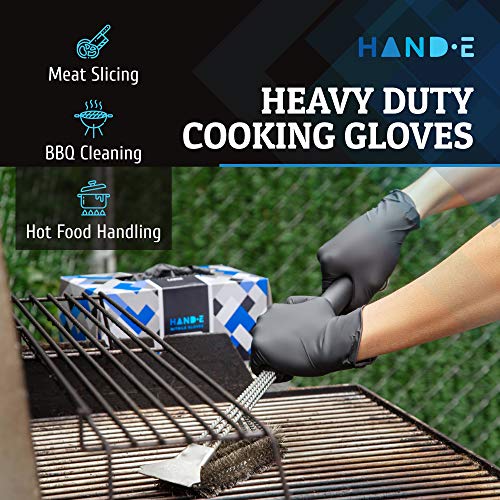 Hand-E Disposable Black Nitrile Gloves Medium - 200 Count - Heavy Duty 5 mil Thick Industrial Grade - Powder Free, Latex Free, Textured Grip, Extra Length Cuff - BBQ, Hot Food Prep, Cleaning