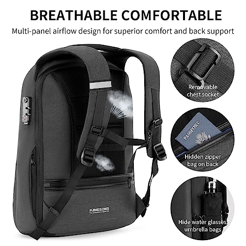 Kingsons Laptop Backpack Slim Business Upgraded Travel Computer Bag with USB Charging Port