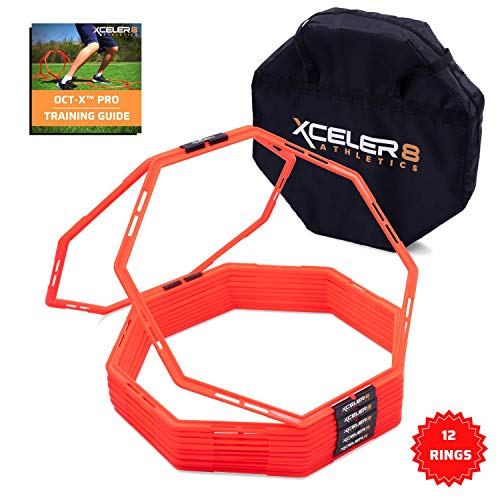 OCT-X PRO 12 Octagon 24" Agility Rings / Agility Grid Training for Foot Speed, Vertical Jumping, Soccer, Football, Baseball, Basketball / Exercise Ladder Training Set / Drill Guide & E-Book - Thumbnail 6