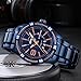 Men Watch Casual Sport Blue Wristwatch Stainless Steel Band With Week and Calendar Waterproof