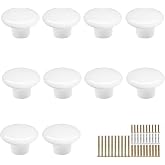 MARSTREE 10 Pack White Ceramic Cabinet Knobs Vintage Round Drawer Cupboard Dresser Wardrobe Closet Door Knobs Pull Handles Kitchen Cabinet Knobs with Long Short Screws