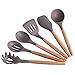 Mapthon Silicone Cooking Kitchen Utensils Set 6 PCS with Wooden Handle for Non-Sticker Cookware Heat-Resistant Kitchen Gadgets Serving Spoons, Slotted Turner, Spatula, Spaghetti Server(Grey)