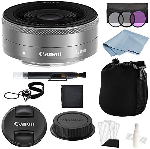 Canon EF-M 22mm f/2 STM Lens Silver + Advanced Accessory Kit - Includes to Get Started