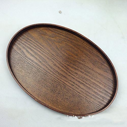 Super KD Wooden Serving Tray Decorative Oval Ottoman Tray Serve for Food Coffee or Tea (39X25X2.5CM)