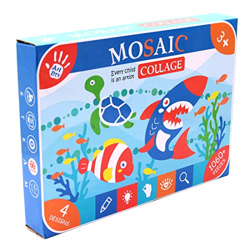 Lovyan Mosaic Stickers Art Kits for Kids 4 Pack DIY Handmade Art Crafts with Card Stands, 1080 Sticky Tiles (Sea Animals) - Thumbnail 4