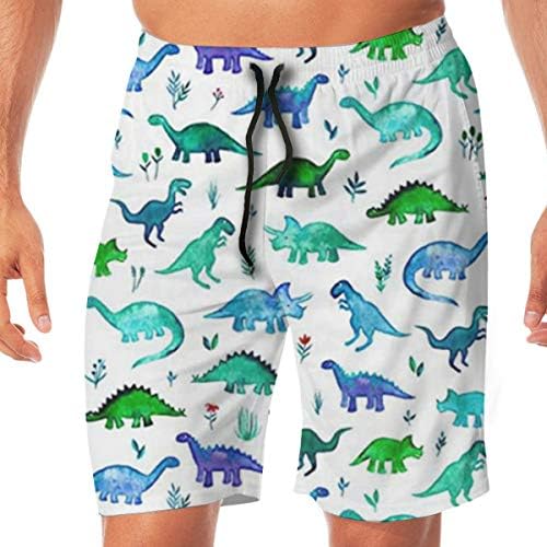 MaoYTUI Dinosaurs Fabric Tiny Dinos in Blue and Green Mens Swim Trunks Boys Quick Dry Bathing Suits Drawstring Waist Beach Broad Shorts Swim Suit Beachwear with Mesh Lining