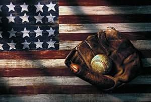 Amazon.com: American Folk Art American Flag and Baseball Oil Painting