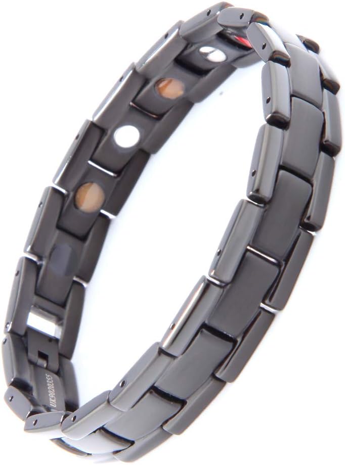 はち Titanium Magnetic Bracelet for Men and Women 5 Element Wristband Powerful Germanium Magnets Strength Bracelet for Couples with Adjustment Tool and Gift Box (Black)
