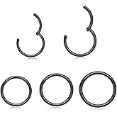 SEEDRILL 5pcs Hypoallergenic Nose Rings Hoops for Women Men 16G/18G/20G 316L Surgical Steel Hinged Clicker Segment for Nostril Septum Helix Cartilage Daith Tragus Conch Rook Lip Ear Lobe Earrings