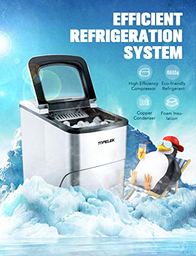 TOPELEK Countertop Ice Maker Machine, Ice Cubes Ready in 6 Mins, Make 26 lbs Ice in 24 Hrs with LED Display Perfect for Parties Mixed Drinks, Portable Electric Ice Machine 2L with Ice Scoop and Basket