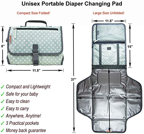 Cute Kid Portable Changing Pad | Diaper Changing Clutch | Changing Station Kit Waterproof for Boys and Girls | Extra Large Diaper Bag & Changing Mat in One with 3 Pockets | Easily Wipes Clean! (Green)
