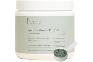 Perelel Synbiotic Greens Powder, Superfood Blend with Fruits, Vegetables, Probiotics, Fiber, Spirulina & Chlorella, Daily Greens Supplement, Soy & Gluten Free, Non GMO, Acai Berry Flavor, 30 Servings