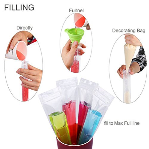 300 Pack Ice Popsicle Molds Bags - Zip-Top Disposable DIY Ice Pop Mold Bags - Summer Ice Pop Pouch with 4 Ice Pop Sleeves & 1 Silicone Funnel for Yogurt, Ice Candy, Otter Pops, Gogurt, or Freeze Pops