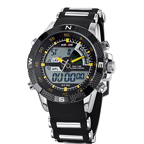 Weide Mens Chrono Black Dial Stainless Steel Swiss Quartz Watch