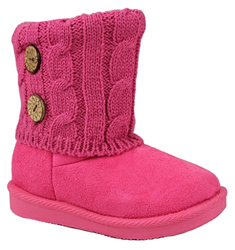 Baby Girls Toddler Smart18KA Fuchsia Slouch Buttons/Sweater Knit Faux Fur Lined Soft Sole Infant Boots-9