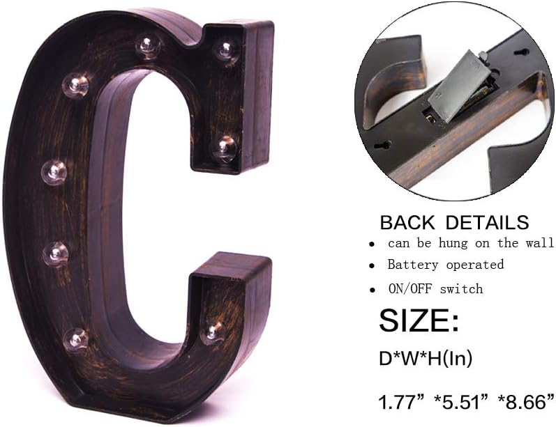 Glintee LED Marquee Letter Lights Vintage Style Light Up 26 Alphabet Letter Signs for Wedding Birthday Party Christmas Home Bar Cafe Initials Decor（C）: Home & Kitchen