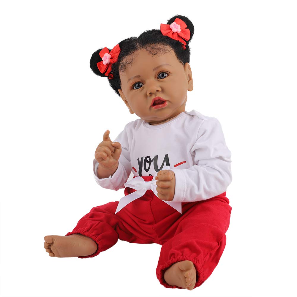 HOOMAI Lifelike Reborn Baby Dolls with Soft Body African American Realistic Girl Doll 22.8 Inch Best Birthday Gift Set