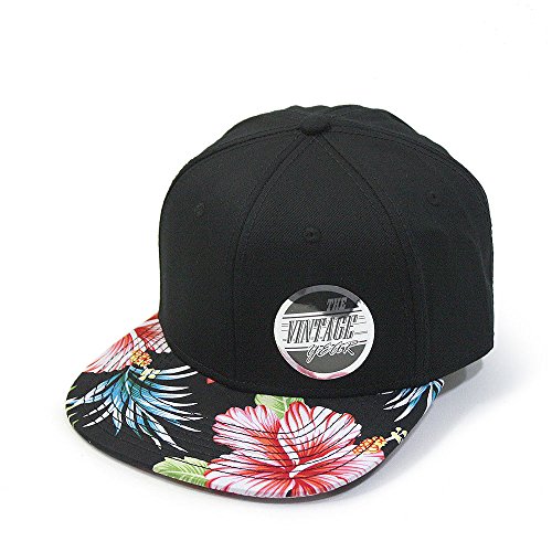 Premium Floral Hawaiian Cotton Twill Adjustable Snapback Hats Baseball Caps (Hawaiian/Black/Black Flat)