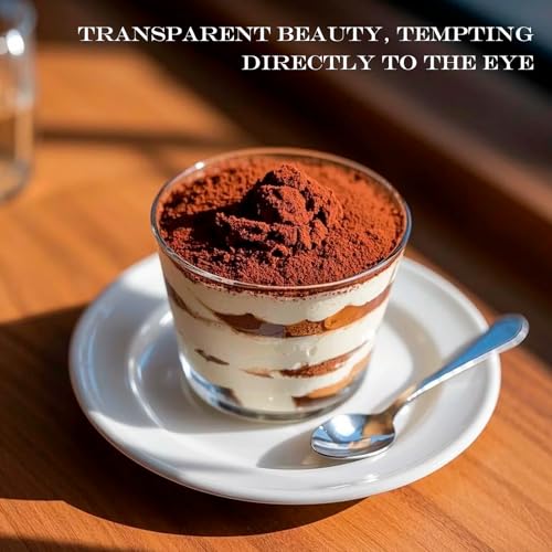 Cisolen 25 Pcs Mini Dessert Cups, 210ml Plastic Dessert Pots with Spoons, Clear Dessert Bowl, Square Cheesecake Pots for Homemade Dessert, Pudding, Mousse, Party