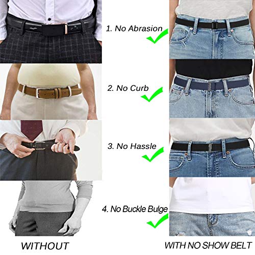 No Show Invisible Fashion Belt for Jeans for Pants for Dresses Flat Buckle Skinny Stretch Elastic Web Belt for Women Ladies No Bulge Invisible Adjustable Casual Waist Belt,Black,Suit USA Size 0-16