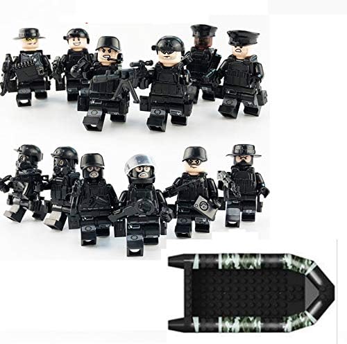 DoubleChin 12 Piece Custom Minifigures Tactical SWAT Minifigures Plus Boat - Military Minifigs